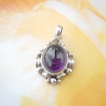 Bali bead decor frame with amethyst, precious 925. sterling silver pendant
