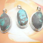 Turquoise gemstone in assorted shape, 925. sterling silver mounting pendant