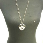 double chain long necklace with heart and swan design in black tone