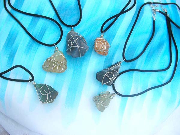 bulk clothes jewelry wholesale, Handicraft wire wrap genuine gemstone necklace with black cord