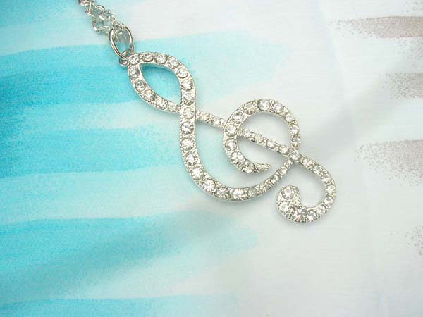 Jewelry ice bling necklaces, treble clef musical cz necklace, jewelry wholesaler
