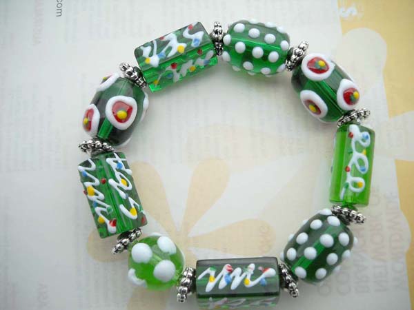Beaded art handmade green lampwork bead bracelets, artisan glass artwear jewelry, buy wholesale jewelry