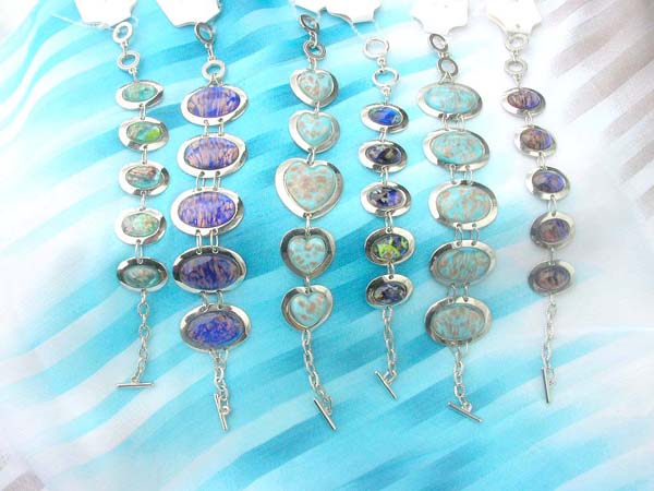 Murano glass beads gold foil assorted shape bracelet with toggle closure