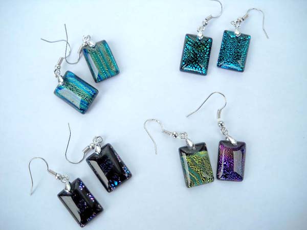 Rectangular rainbow Murano glass earring