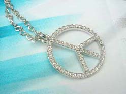 Rhinestone silver peace sign necklace 