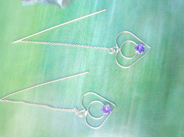 Heart with cz threader 925 sterling silver earring, made in Thailand