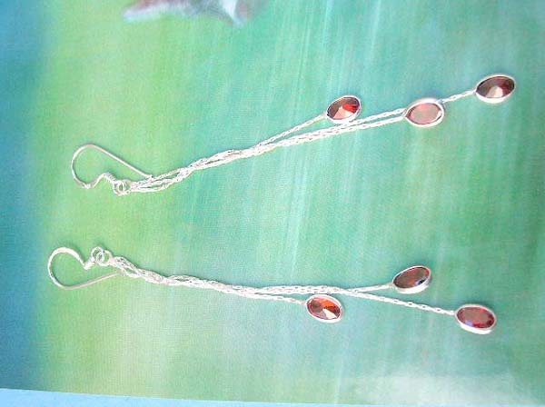 925 sterling silver earring with long chain olive Champaign cz, made in Thailand