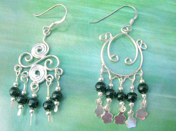 made in Thailand, New age fashion chandelier black bead ,925 sterling silver earring