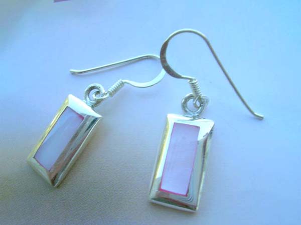 Pinky fresh water seashell rectangular, 925 sterling silver earring, made in Thailand