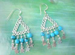 925 sterling silver earring motif triangle fringe with turquoise bead