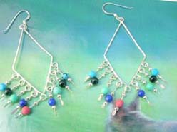 925 sterling silver earring motif diamond fringe with assorted bead