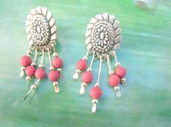bali style chandelier red bead ,925 sterling silver earring