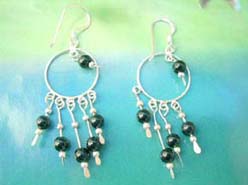 Circular onyx bead chandelier ,925 sterling silver earring
