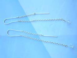 925 sterling silver threader earring with long chain clear crystal bead