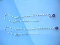 Black crystal bead threader 925 sterling silver earring