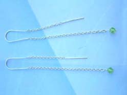 Lime crystal bead threader 925 sterling silver earring