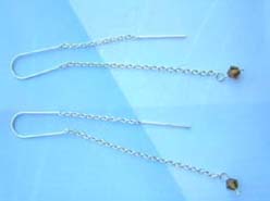 Navy green crystal bead threader 925 sterling silver earring