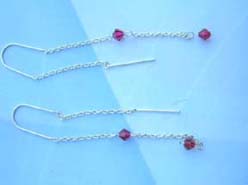 Red crystal bead threader 925 sterling silver earring