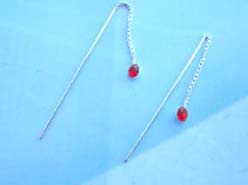 chain red cz,925 sterling silver threader earring