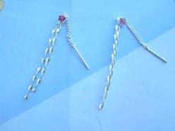 chain purple cz,925 sterling silver threader earring