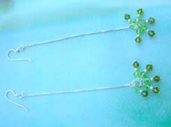 Genius 925 sterling silver fringe green crystal earring