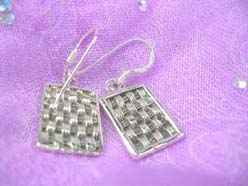 Crafted square woven, Stamped 925 sterling silver earring