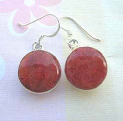 Red coral circular, 925 sterling silver earring