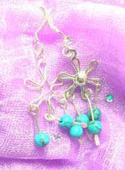 9.25 genius sterling silver flower with turquoise beaded earring
