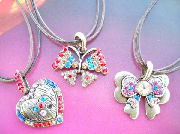 Bronze fashion necklace with multi color cz design, wholesale gift basket supplies