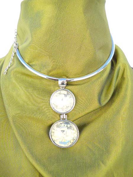 Neck cuff shiny clear double round pendant necklace