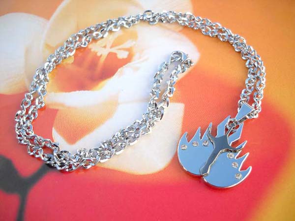 Hip hop fashion silver plated fire pendant necklace