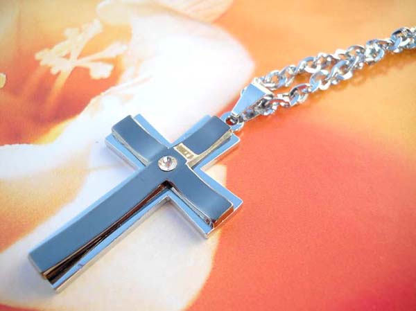 Black religious cross stainless steel necklace