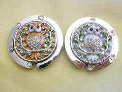 wholesale Women Bag Accessory Folding Bag Hook Handbag Hanger Holder Crystal Enamel Owl, color may varied