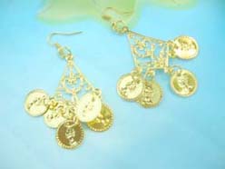 belly dancing jewelry, bellydance necklace earring set with coins in gold color