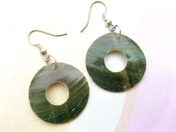 Black O shape fish hook seashell earring, organic jewelry designers