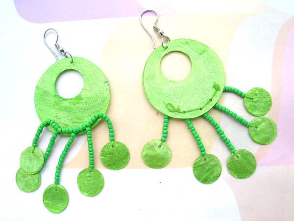 Lime fresh water fish hook O shape earring