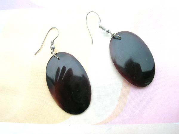 Long Black oval shape fish hook seashell earring