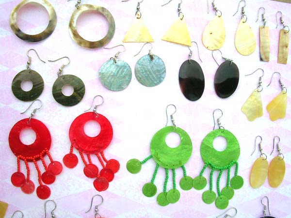 Assorted dye or natural seashell fish hook earring