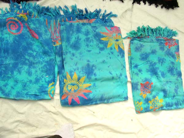 Tie dye blue sarong in assorted stamped pattern design