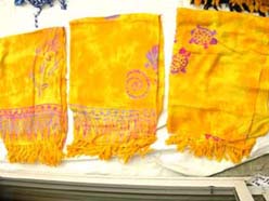 Tie dye yellow sarong in assorted stamped pattern design 