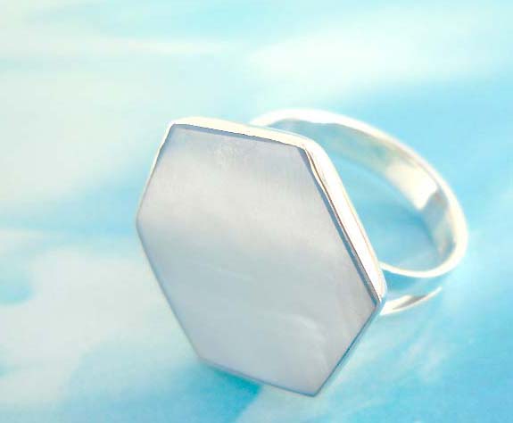 Fashion stamped 925 sterling silver a blue seashell hexagon ring