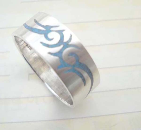 Collectible stamped 925 sterling silver tattoo fire ring