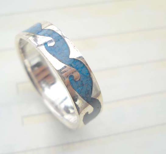 Fashion blue wavy design,designer inspired 925. sterling silver ring
