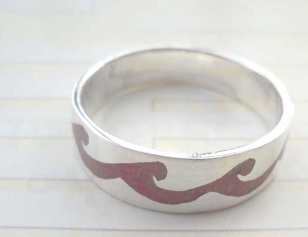 Fashion red wavy design,designer inspired 925. sterling silver ring