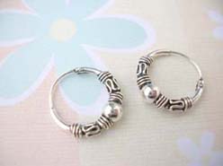 Bali double bali bead with silver ball, 925 sterling silver earring, made in Thailand