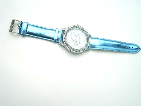 Fashion shiny blue heart shape pattern rhinestone watch,wholesale watches