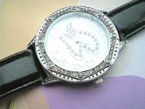 Fashion solid black heart shape pattern rhinestone watch, watches wholesale lotss