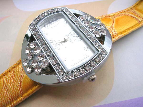 Fashion snake skin golden rectangular rhinestone watch, wholesale costume watches