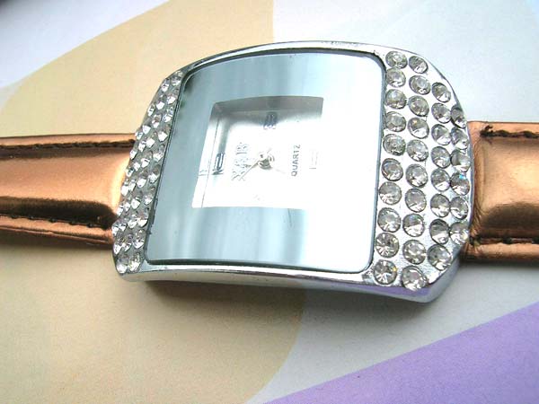 Clear cz square bronze causal watch, watches  nufacturers