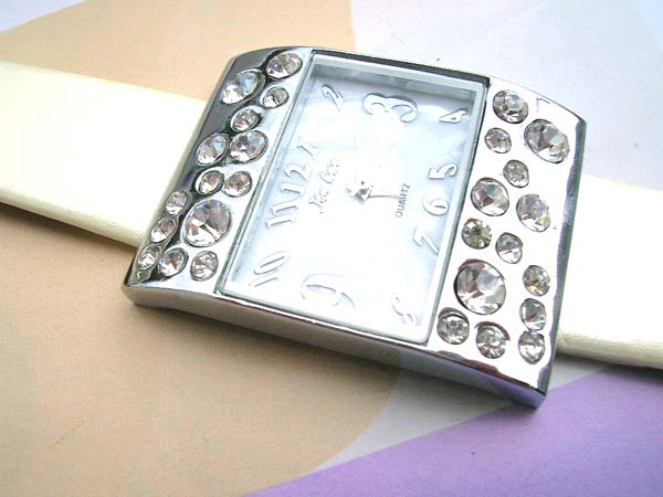 Lady multi spot clear cz cream wrist watch, wholesale fashion watch